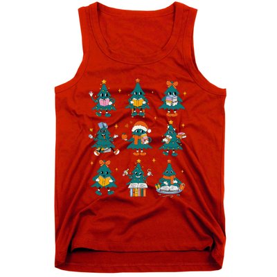 Teacher Book Lovers Librarian Reading Books Christmas Tree Tank Top