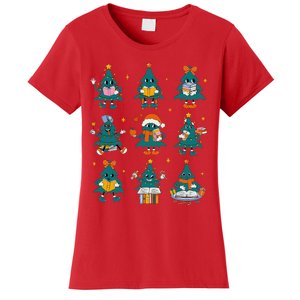 Teacher Book Lovers Librarian Reading Books Christmas Tree Women's T-Shirt