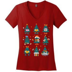 Teacher Book Lovers Librarian Reading Books Christmas Tree Women's V-Neck T-Shirt