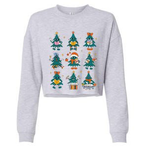 Teacher Book Lovers Librarian Reading Books Christmas Tree Cropped Pullover Crew