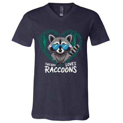 This Boy Loves Raccoons Cute Raccoon Wildlife For Boy V-Neck T-Shirt