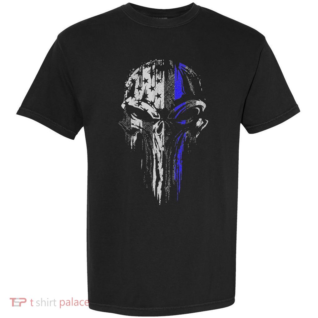 Thin Blue Line S Usa Flag Skull Police Garment-Dyed Heavyweight T-Shirt