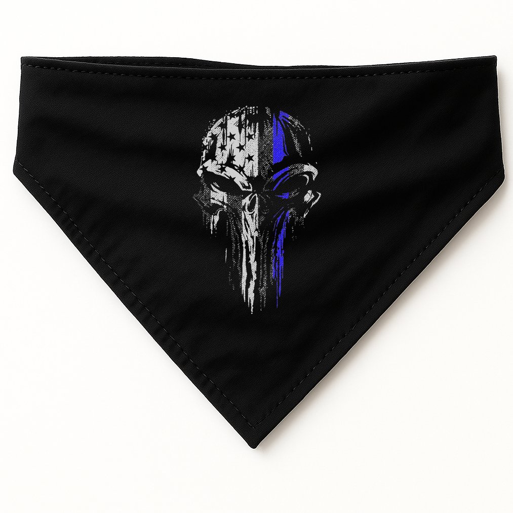 Thin Blue Line S Usa Flag Skull Police USA-Made Doggie Bandana