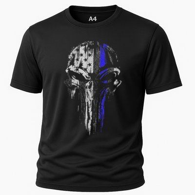 Thin Blue Line S Usa Flag Skull Police Performance Shirt