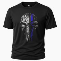 Thin Blue Line S Usa Flag Skull Police Cooling Performance Crew T-Shirt