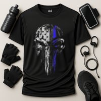 Thin Blue Line S Usa Flag Skull Police Cooling Performance Crew T-Shirt