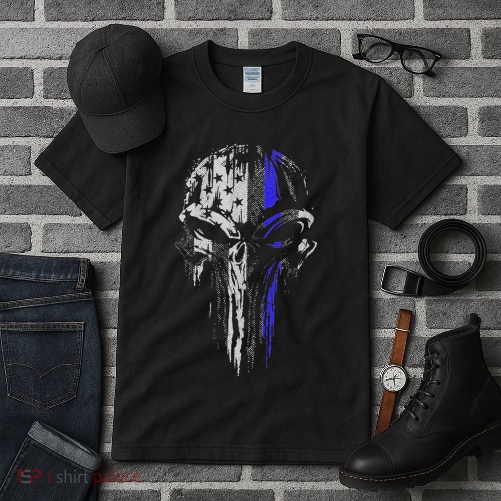 Thin Blue Line S Usa Flag Skull Police Tall T-Shirt