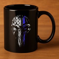 Thin Blue Line S Usa Flag Skull Police 11oz C Handle Ceramic Mug