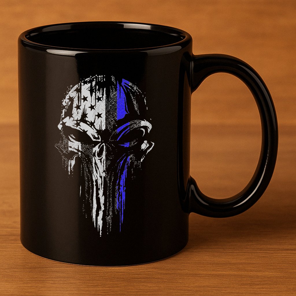 Thin Blue Line S Usa Flag Skull Police 11oz C Handle Ceramic Mug