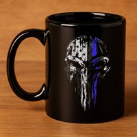 Thin Blue Line S Usa Flag Skull Police 11oz C Handle Ceramic Mug
