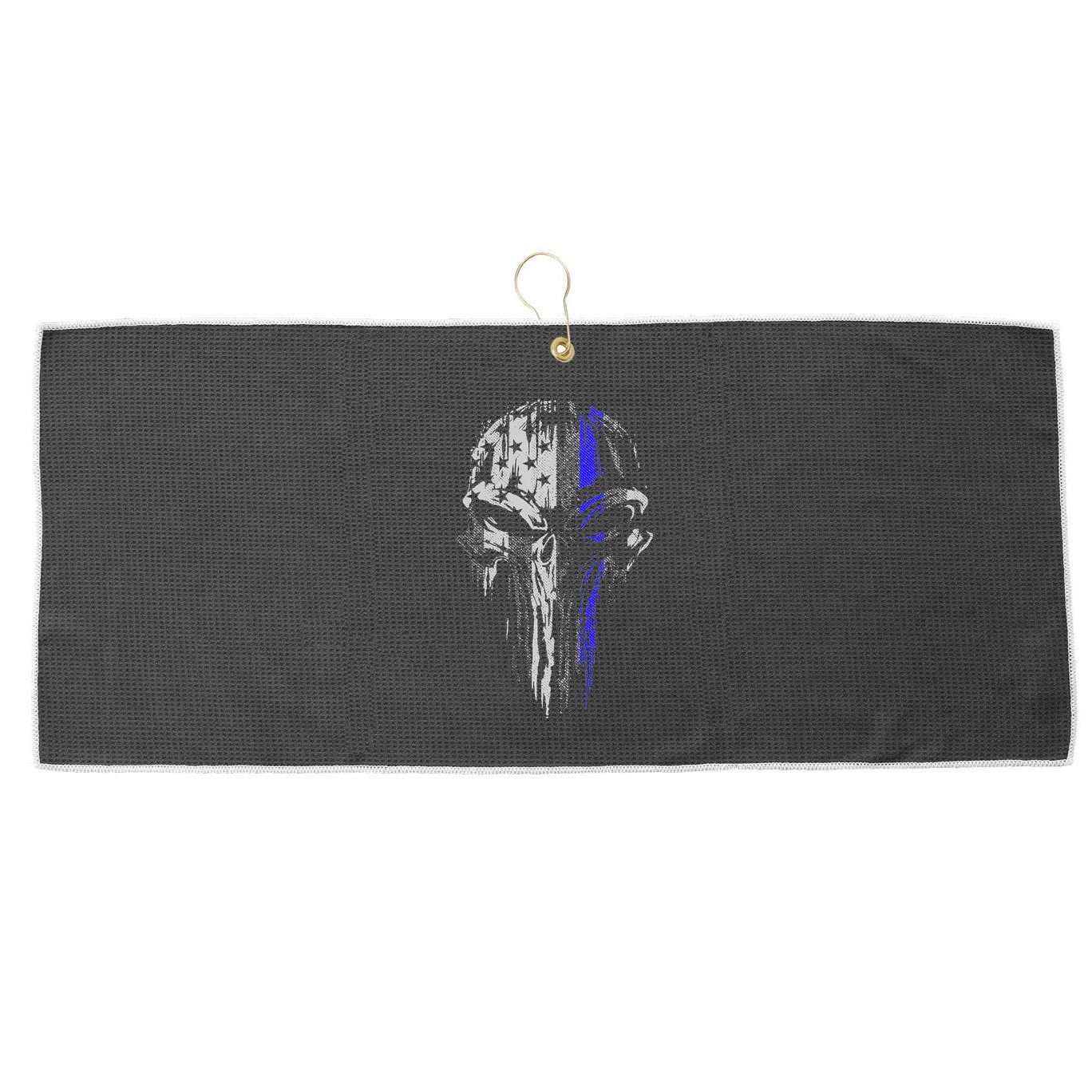 Thin Blue Line S Usa Flag Skull Police Large Microfiber Waffle Golf Towel
