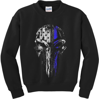 Thin Blue Line S Usa Flag Skull Police Kids Sweatshirt