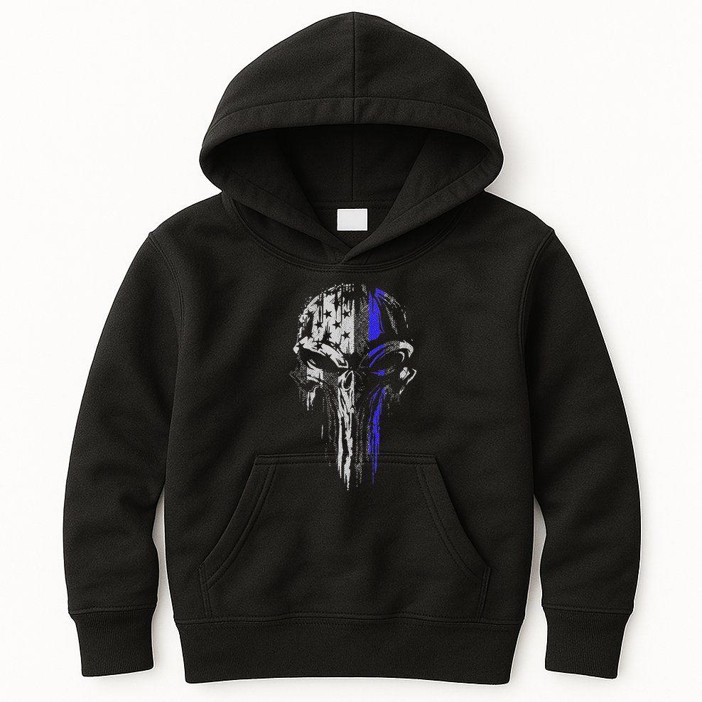 Thin Blue Line S Usa Flag Skull Police Kids Hoodie