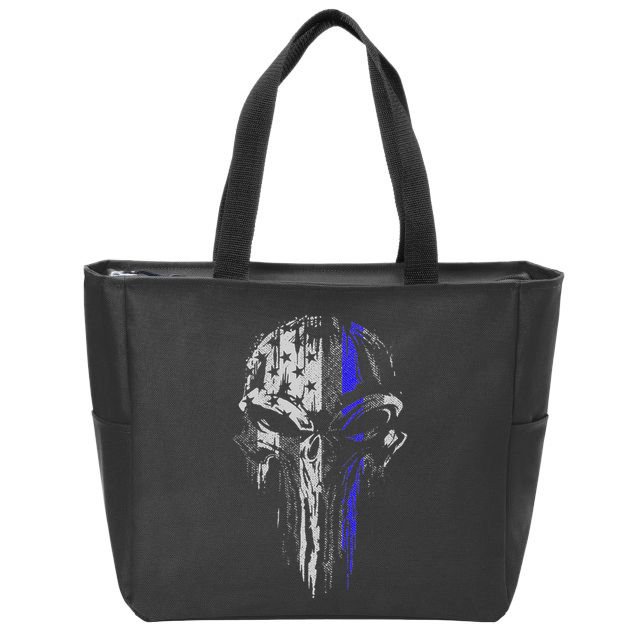 Thin Blue Line S Usa Flag Skull Police Zip Tote Bag