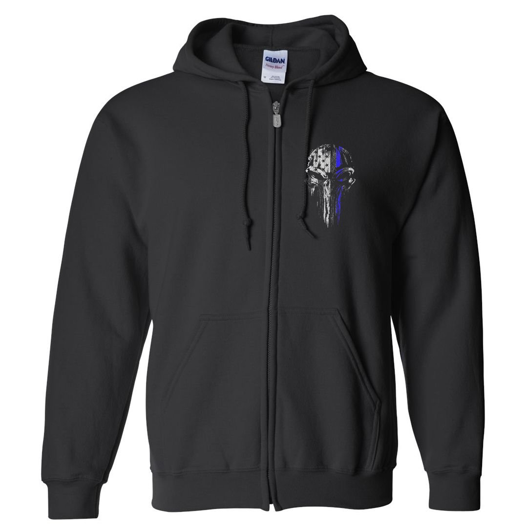 Thin Blue Line S Usa Flag Skull Police Full Zip Hoodie