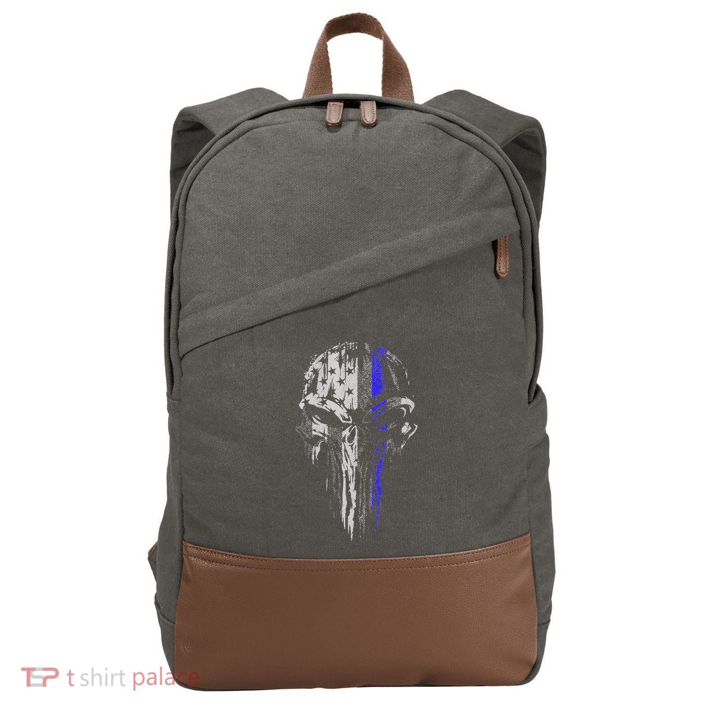 Thin Blue Line S Usa Flag Skull Police Cotton Canvas Backpack