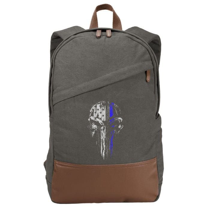 Thin Blue Line S Usa Flag Skull Police Cotton Canvas Backpack