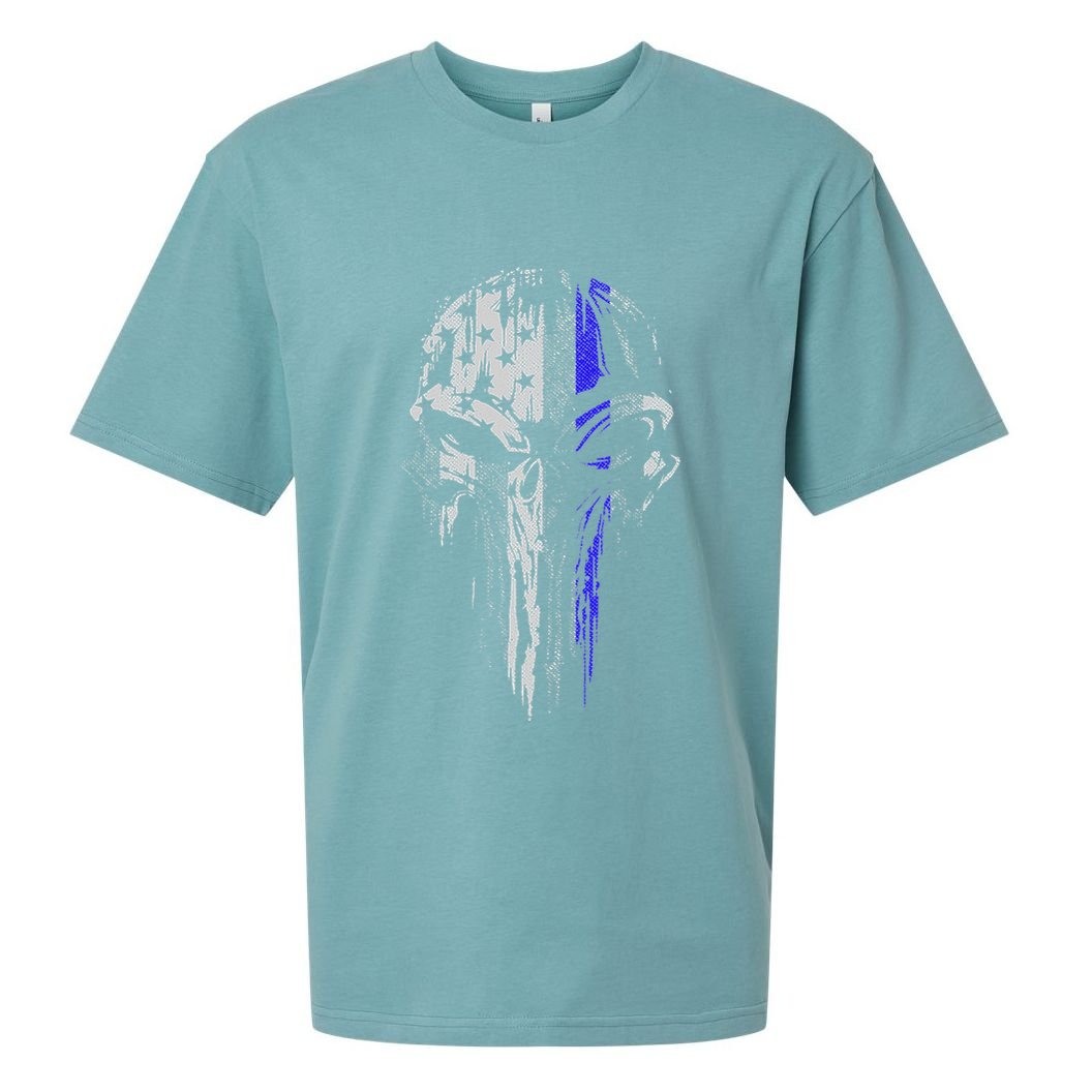 Thin Blue Line S Usa Flag Skull Police Sueded Cloud Jersey T-Shirt