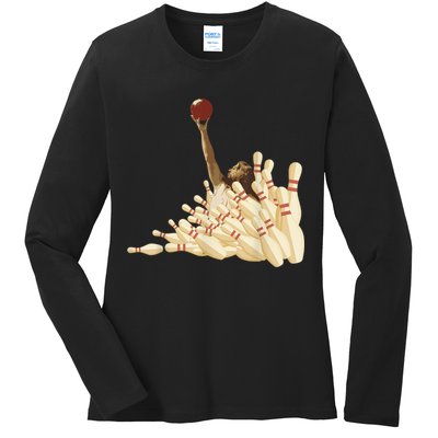 The Big Lebowski Bowling Pins Portrait Ladies Long Sleeve Shirt