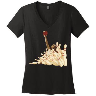 The Big Lebowski Bowling Pins Portrait Women's V-Neck T-Shirt