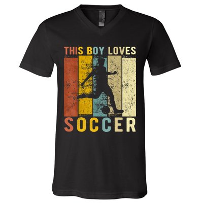 This Boy Loves Soccer Boy Soccer V-Neck T-Shirt