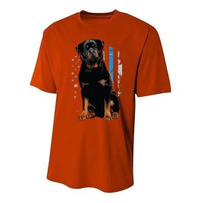 Thin Blue Line American Flag Rottweiler Police Dog Performance Sprint T-Shirt