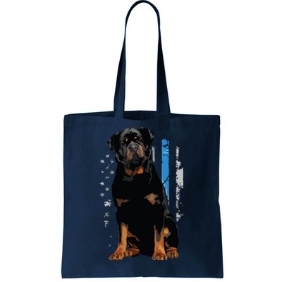 Thin Blue Line American Flag Rottweiler Police Dog Tote Bag