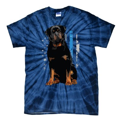 Thin Blue Line American Flag Rottweiler Police Dog Tie-Dye T-Shirt