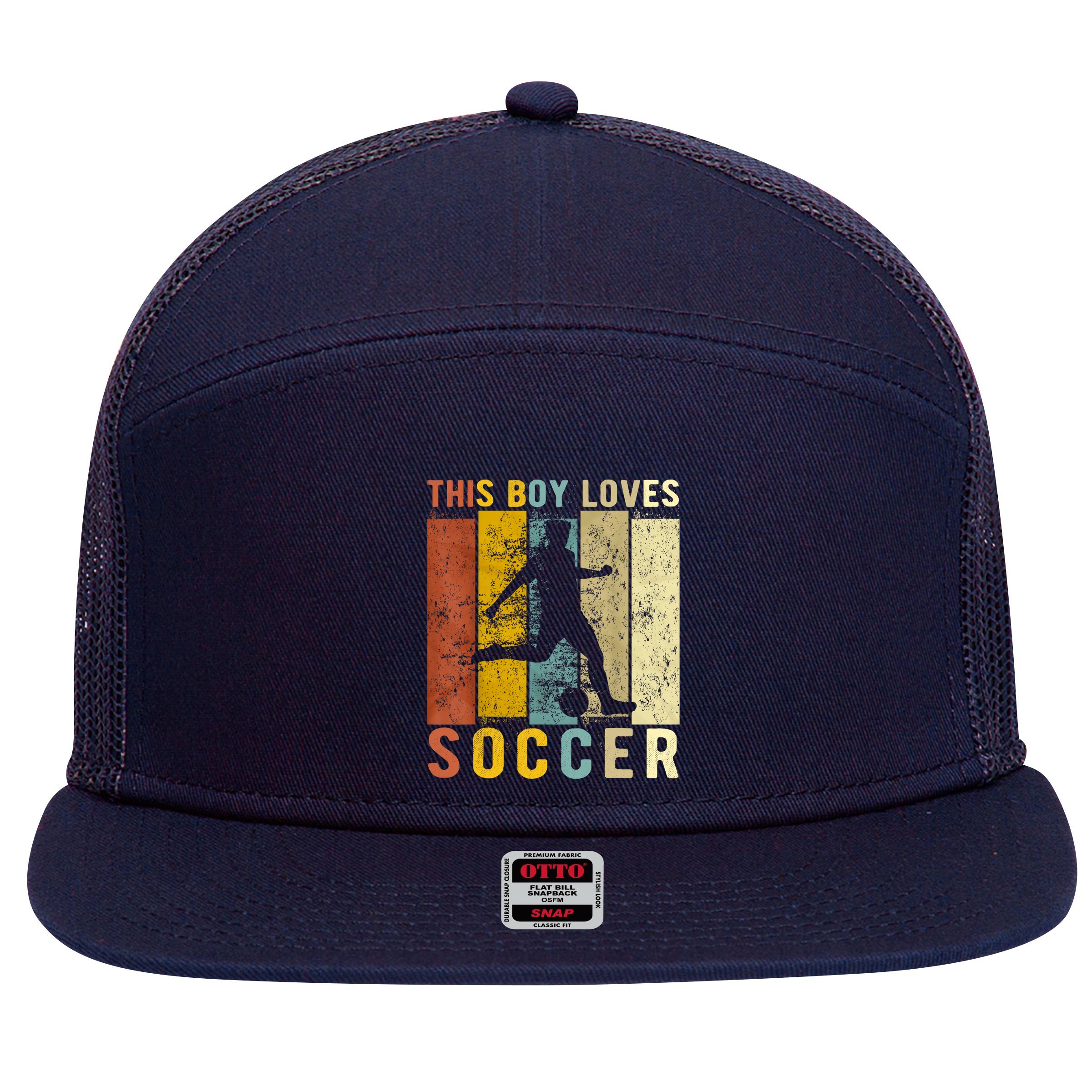 This Boy Loves Soccer Boy Soccer 7 Panel Mesh Trucker Snapback Hat