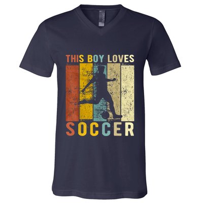 This Boy Loves Soccer Boy Soccer V-Neck T-Shirt