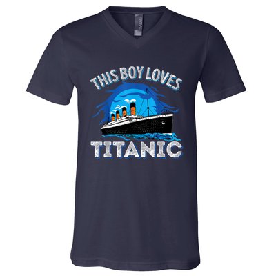 This Boy Loves Rms Titanic Just A Boy Who Loves Titanic V-Neck T-Shirt