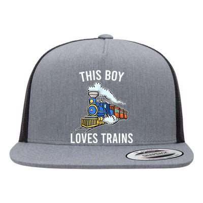 This Boy Loves Trains Gift Train Wagon Lover Gifts Flat Bill Trucker Hat