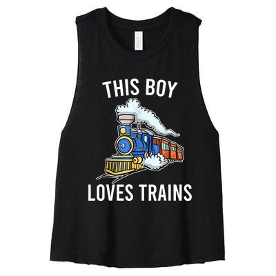 This Boy Loves Trains Gift Train Wagon Lover Gifts Women's Racerback Cropped Tank