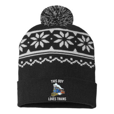 This Boy Loves Trains Gift Train Wagon Lover Gifts USA-Made Snowflake Beanie