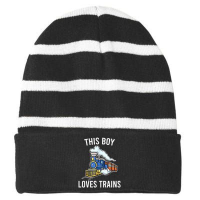 This Boy Loves Trains Gift Train Wagon Lover Gifts Striped Beanie with Solid Band