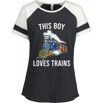 This Boy Loves Trains Gift Train Wagon Lover Gifts Enza Ladies Jersey Colorblock Tee