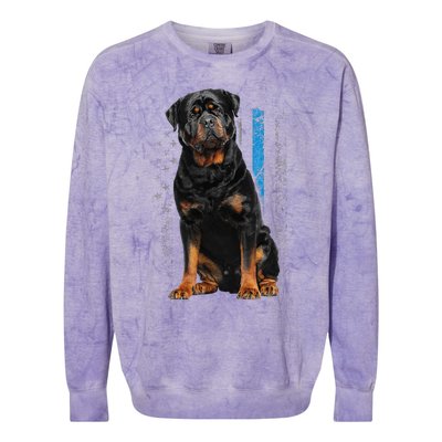 Thin Blue Line American Flag Rottweiler Police Dog Colorblast Crewneck Sweatshirt