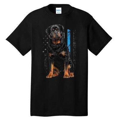 Thin Blue Line American Flag Rottweiler Police Dog Tall T-Shirt