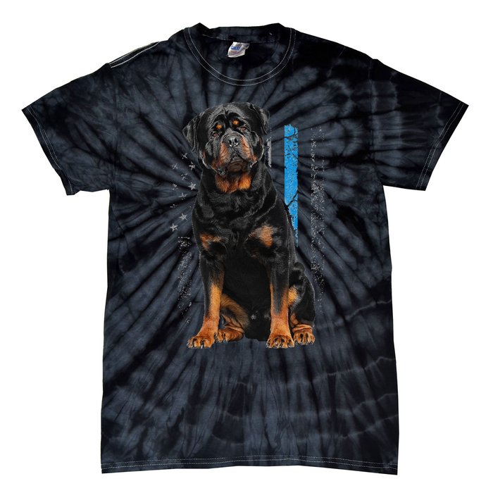 Thin Blue Line American Flag Rottweiler Police Dog Tie-Dye T-Shirt