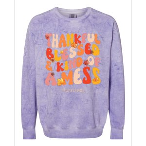 Thankful Blessed Lunch Lady Fall Vibes Thanksgiving Colorblast Crewneck Sweatshirt