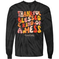 Thankful Blessed Lunch Lady Fall Vibes Thanksgiving Tie-Dye Long Sleeve Shirt