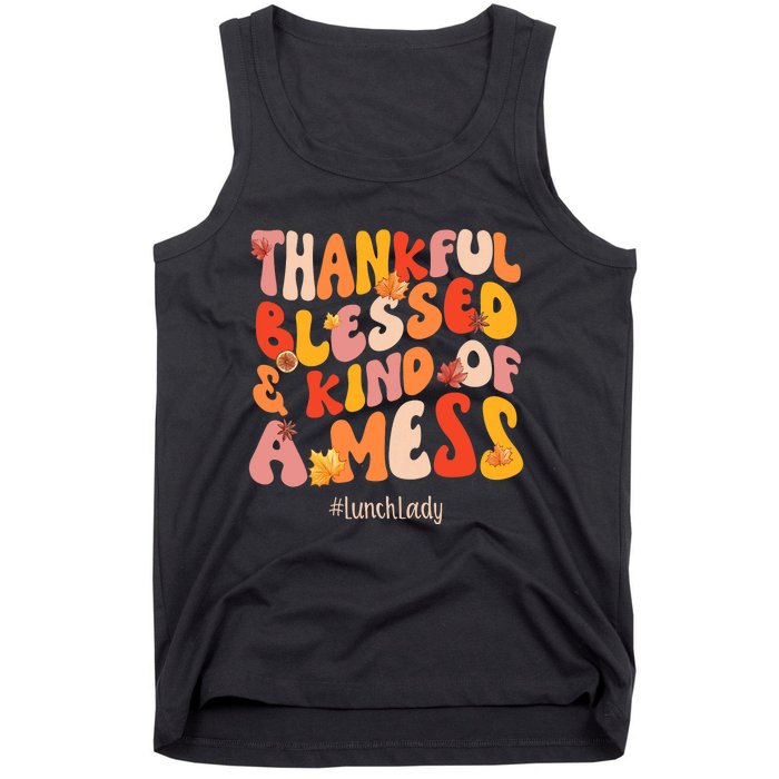 Thankful Blessed Lunch Lady Fall Vibes Thanksgiving Tank Top