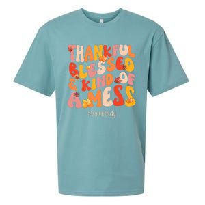 Thankful Blessed Lunch Lady Fall Vibes Thanksgiving Sueded Cloud Jersey T-Shirt