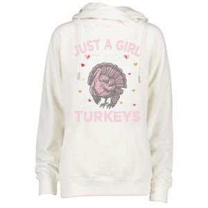 Turkey Bird Lover Tee Just A Girl Who Loves Turkeys Gift Womens Funnel Neck Pullover Hood