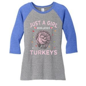 Turkey Bird Lover Tee Just A Girl Who Loves Turkeys Gift Women's Tri-Blend 3/4-Sleeve Raglan Shirt