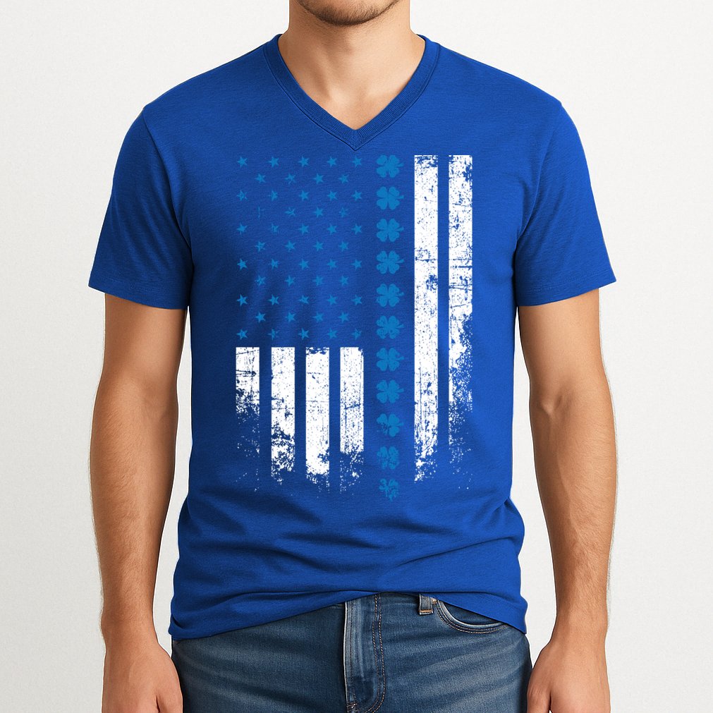 Thin Blue Line Flag St Patricks Day 2020 Police Officer Gift V-Neck T-Shirt