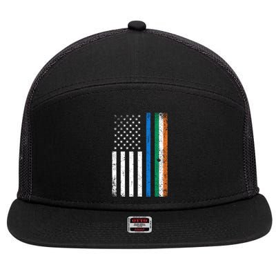 Thin Blue Line Irish American Flag Police Officer Cool Gift 7 Panel Mesh Trucker Snapback Hat