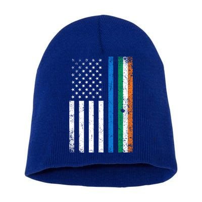 Thin Blue Line Irish American Flag Police Officer Cool Gift Short Acrylic Beanie