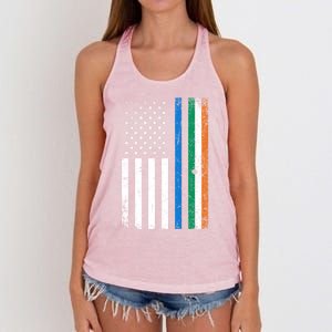 Thin Blue Line Irish American Flag Police Officer Cool Gift Women's Knotted Racerback Tank