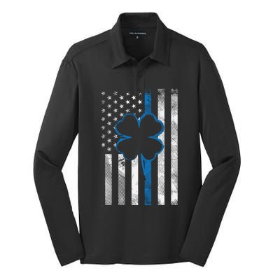 Thin Blue Line Le Cop Police Irish Us Flag St Patricks Day Gift Silk Touch Performance Long Sleeve Polo